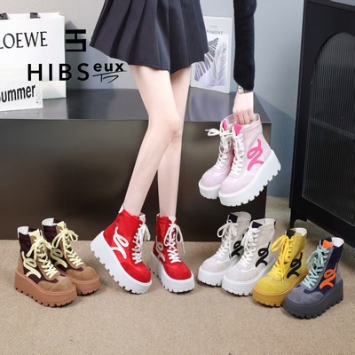 厚底短靴春季增高休闲高帮马丁靴