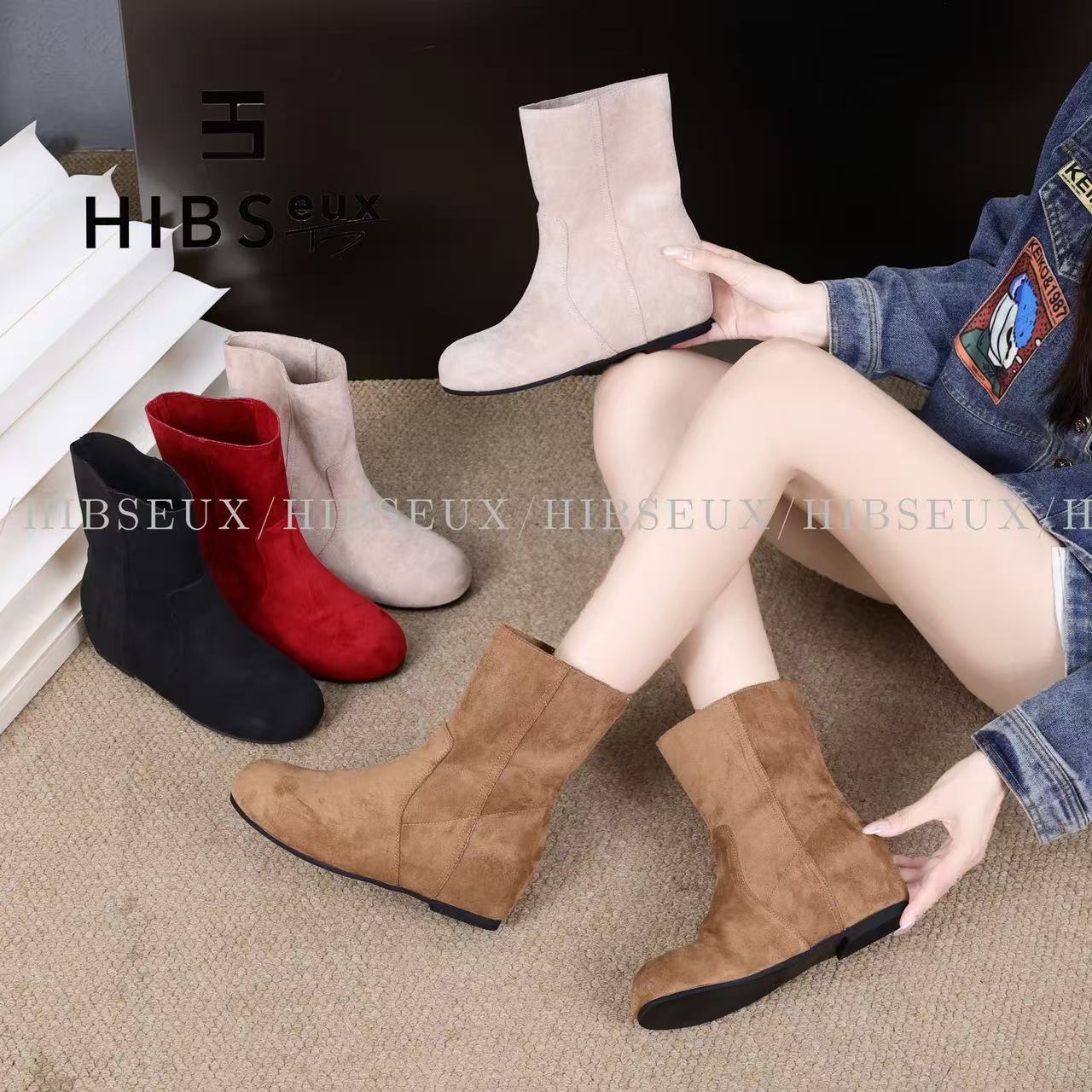 短靴复古时尚百搭气质增高靴子