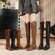 槿奢v口高跟长靴女2025新款 英伦风小众长筒靴皮质秋冬加绒长筒靴