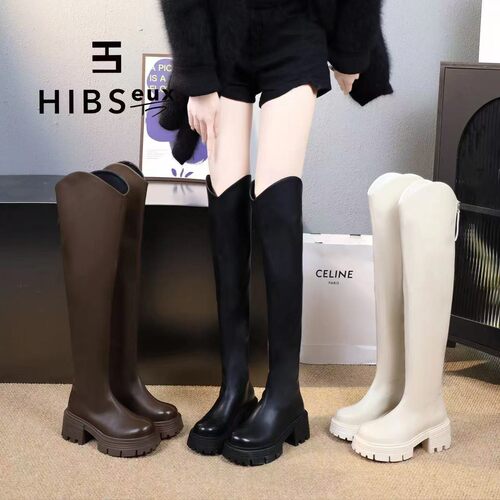 槿奢V口过膝靴厚底高筒长筒靴女