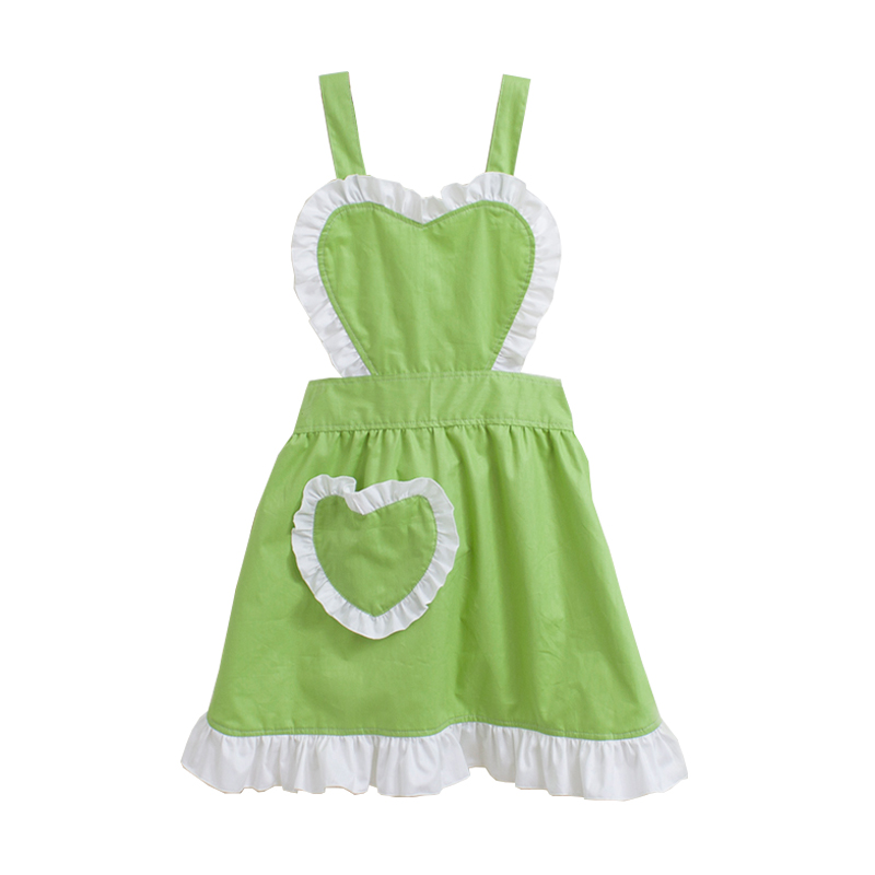 韩版时尚围裙女家k用厨房半防水可爱公主纯棉做饭罩衣牛油果抹茶