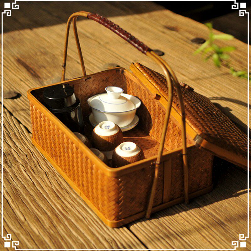 手工竹编藤编提篮多层食盒茶点盘茶具月饼点心Q篮子筐子收纳筐盒