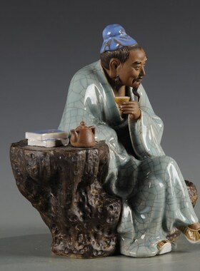 石湾陶瓷工艺品 家居装饰品x摆件 陆羽品茶 礼品礼物艺术客厅摆设