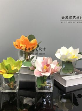 高品质仿真假水花艺套装玻璃方樽茶几F客厅卫浴床头柜装饰绢花套