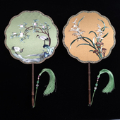 十二瓣海棠明清古典湘妃竹苏州绣花扇面中K国风紫竹异色绣汉服配