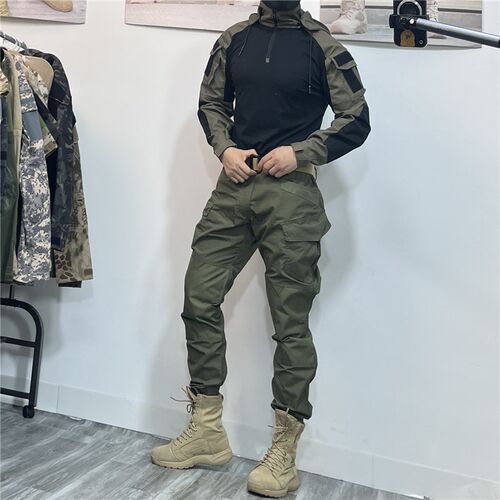 春秋男户外战术绿色长裤直u筒休闲防水收束脚多袋工装耐磨帅气修