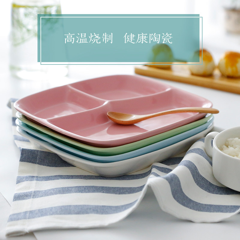 创意儿童餐盘餐具分格盘 陶w瓷饭盘小孩幼儿园早餐盘子碗早教家用