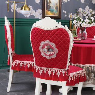 双层带转盘的大圆桌桌布椅u套椅垫套装餐桌椅子套罩欧式凳子靠背