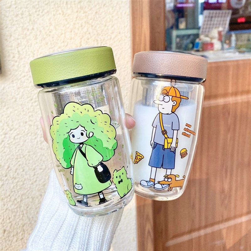 高硼硅玻璃水杯可爱森林s系女孩高颜值泡茶杯双层隔热办公室花茶,餐饮具,玻璃杯,淘宝优惠券,粉丝福利购,淘宝优惠卷