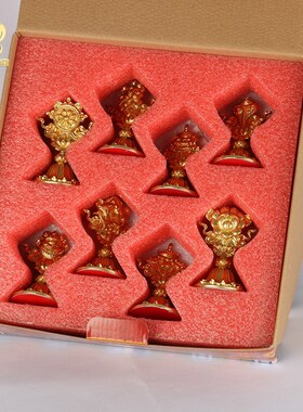 藏式八吉祥摆件彩绘铜材多款全套收藏级吉祥八宝八V供居家藏传用