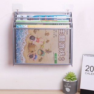 金属铁艺b网格A4文件架三层挂墙式壁挂架办公资料书报展示架菜单