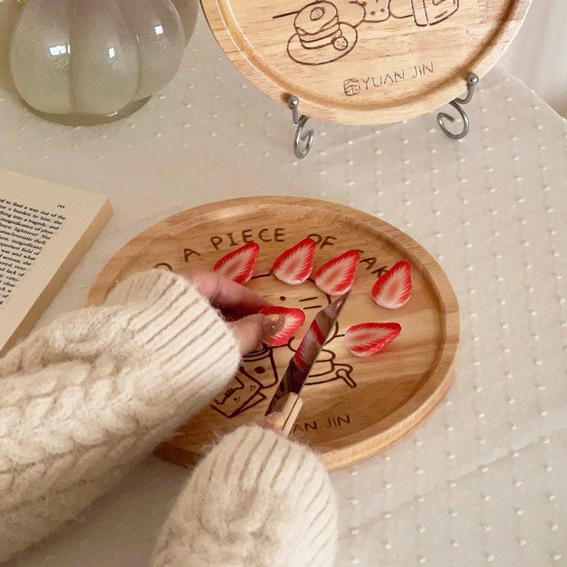 ins卡通可爱实木托盘披萨面包盘收纳盘家用橡胶木U茶杯茶壶圆托盘,餐饮具,餐用托盘,淘宝优惠券,粉丝福利购,淘宝优惠卷