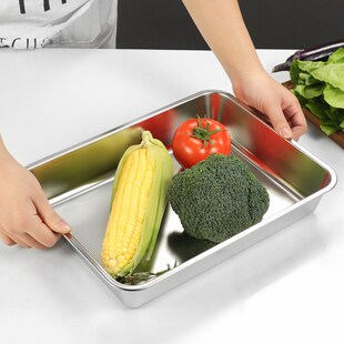 盘子方盘蒸糕菜盆托盘阿y胶加厚不锈钢平底长方形窄边