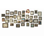 奢华实木背景墙美l式 客厅相片超大组 照片墙复古相框墙面设计欧式