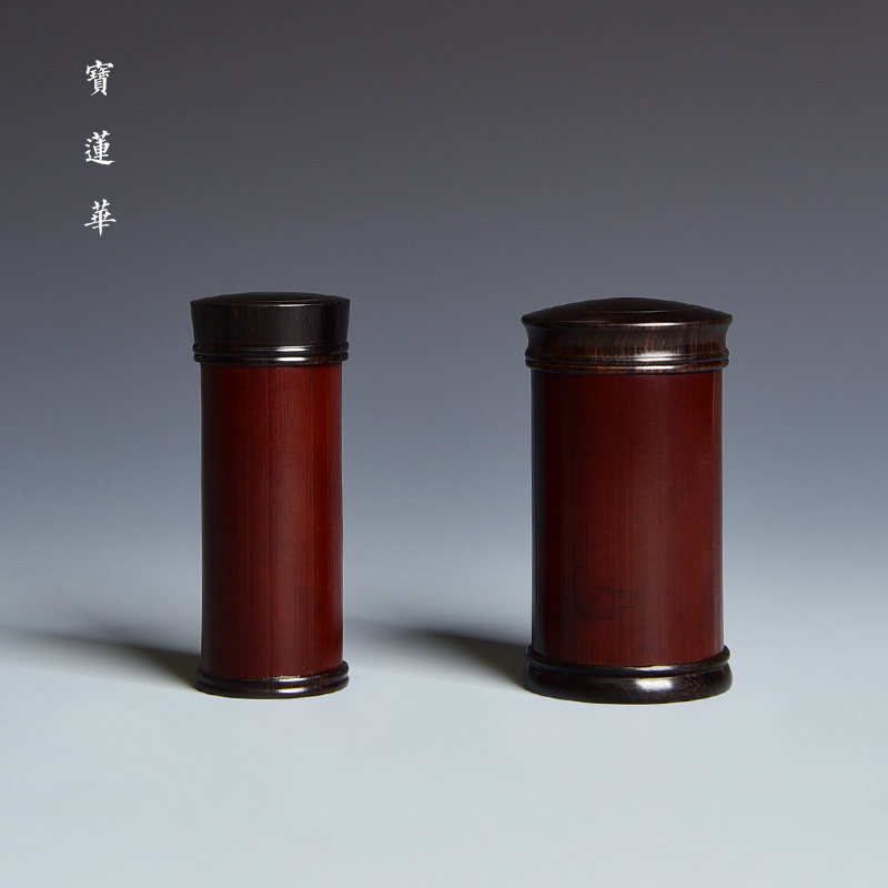 镶黑檀木盖老g煤竹小罐 便携竹茶叶罐 中式竹牙签筒竹罐香筒牙签