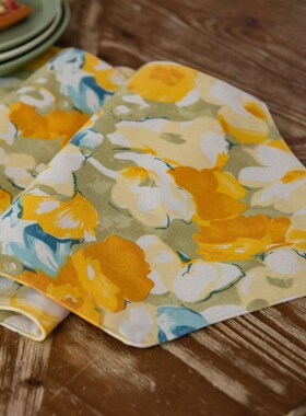 桌旗黄色花朵印花布艺s田园长条电视柜茶几电视柜床旗玄关