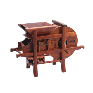 缅甸花梨木五谷丰k登摆件实木民俗装饰品黑檀木水磨谷风车微缩模