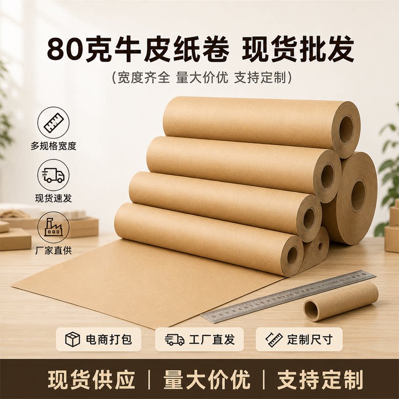 原色80克牛皮纸卷筒纸复古礼品包装纸手工折纸 DI 节日伴手礼打包