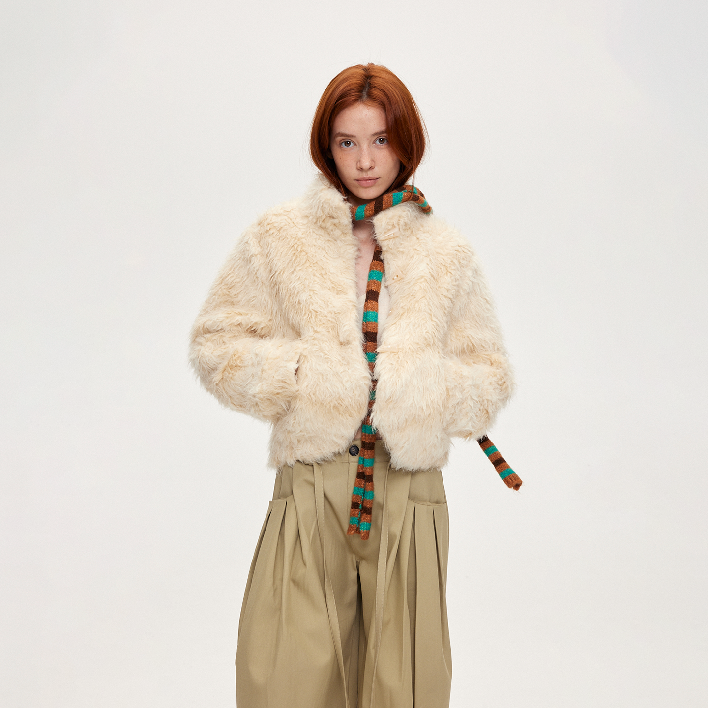 ACOSEY 25FW 原创游牧感羊毛混纺立领短款环保皮草羊毛卷外套