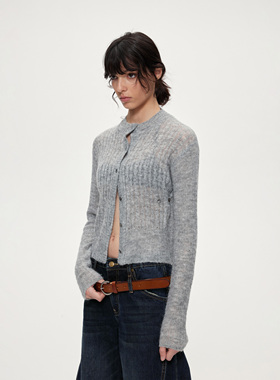 ACOSEY 25FW 亲肤简约侧边可调节纽扣收腰毛织开衫上衣