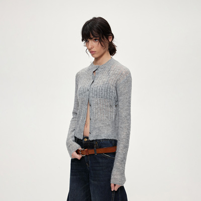 ACOSEY 25FW 亲肤简约侧边可调节纽扣收腰毛织开衫上衣