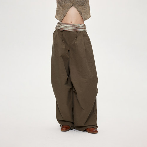 ACOSEY 25FW 拼接腰头立体褶裥设计感复古慵懒感阔腿长裤