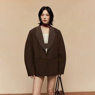 ACOSEY 24AW 羊毛复古松弛单排扣裁剪宽肩弯刀袖拼接领西装外套