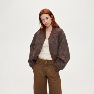 ACOSEY 设计感100%全羊毛廓形夹棉加厚毛呢棉服夹克外套