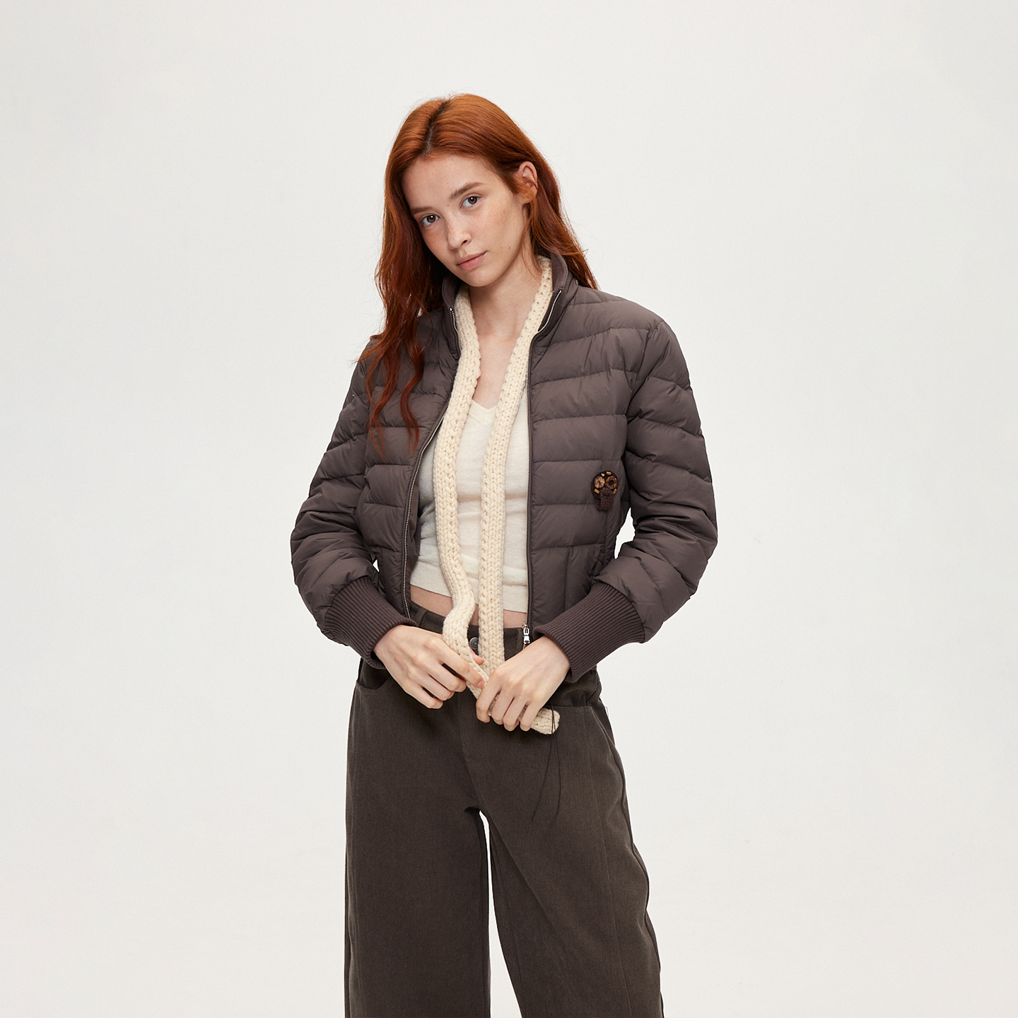 ACOSEY 原创设计感90白鸭绒修身正肩立领绗缝轻薄羽绒服外套