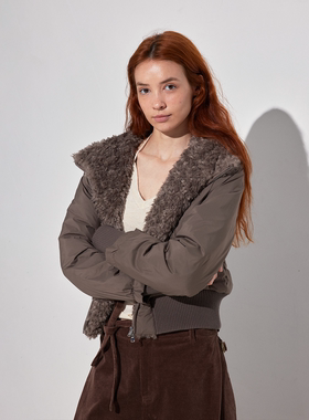 ACOSEY 25FW 原创设计感秋冬90白鹅绒环保皮草连帽修身羽绒外套