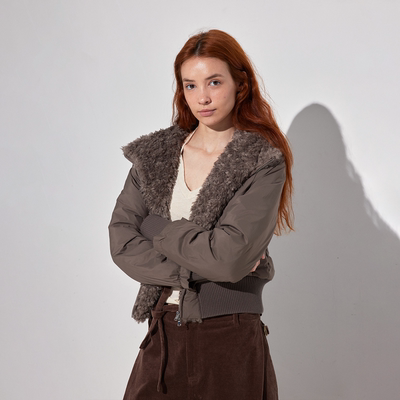 ACOSEY 25FW 原创设计感秋冬90白鹅绒环保皮草连帽修身羽绒外套