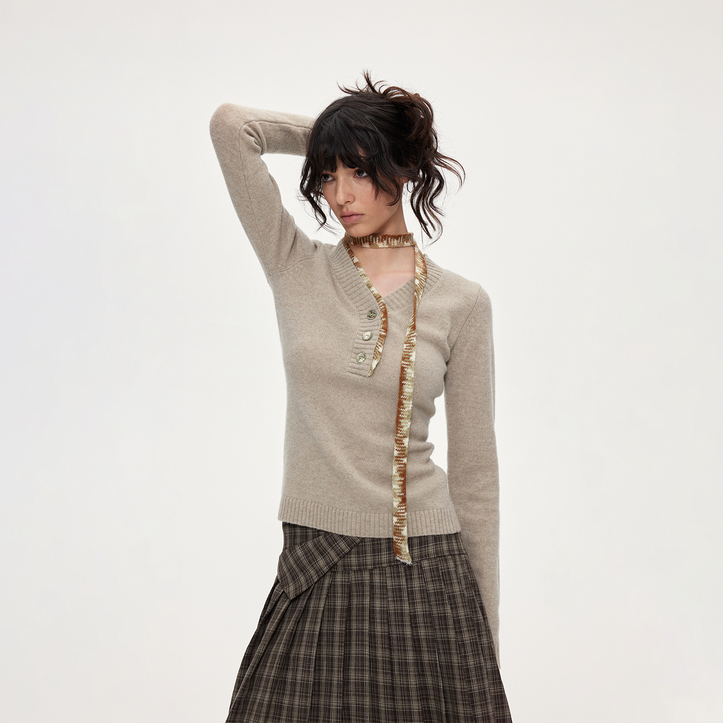 ACOSEY 100%美丽奴羊毛针织围脖飘带设计毛织上衣