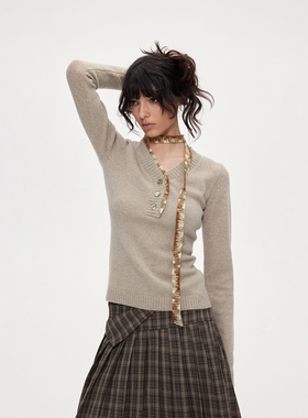 ACOSEY 100%美丽奴羊毛针织围脖飘带设计毛织上衣