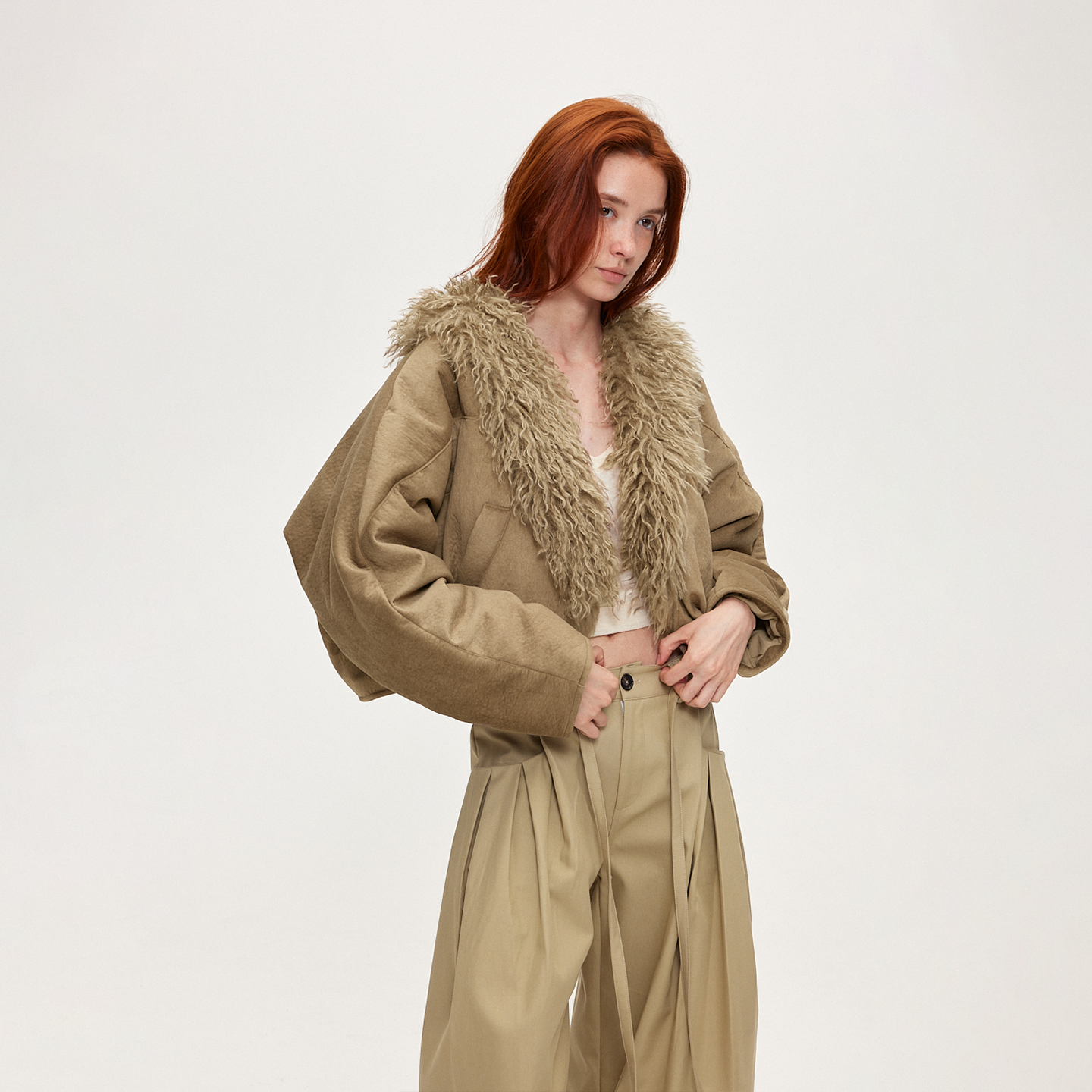 ACOSEY 25FW 原创设计感90白鸭绒可拆卸滩羊毛毛边宽松羽绒服外套