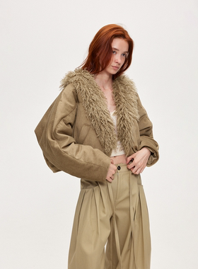 ACOSEY 25FW 原创设计感90白鸭绒可拆卸滩羊毛毛边宽松羽绒服外套