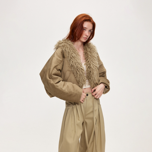 ACOSEY 25FW 原创设计感90白鸭绒可拆卸滩羊毛毛边宽松羽绒服外套