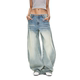 复古浅蓝色中低腰全棉压皱猫须马骝弯刀不踩脚牛仔裤 ACOSEY 25SS