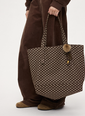 ACOSEY 设计通勤感牛仔加厚帆布大容量真毛手工托特手提腋下包包