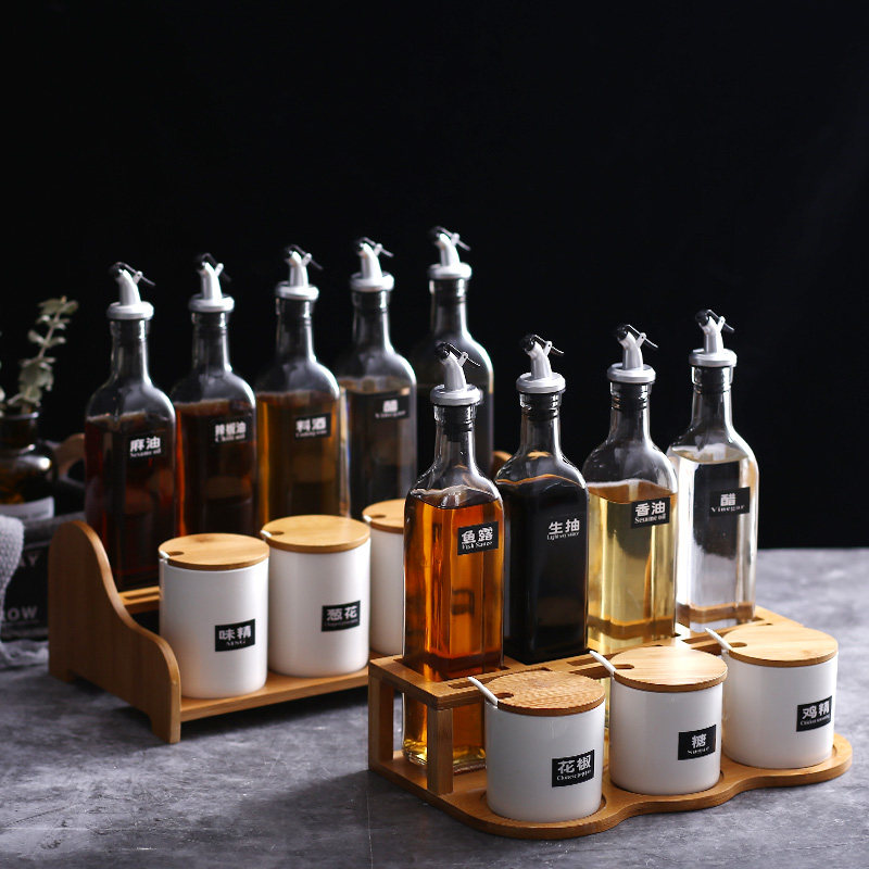 厨房玻璃调料盒套装油瓶组合装创意家用双层陶瓷T调味罐盐罐调料