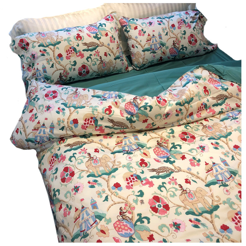 纯棉60bS埃及长绒棉贡缎四件套 卡通小清新印花全棉床上用品1.8m