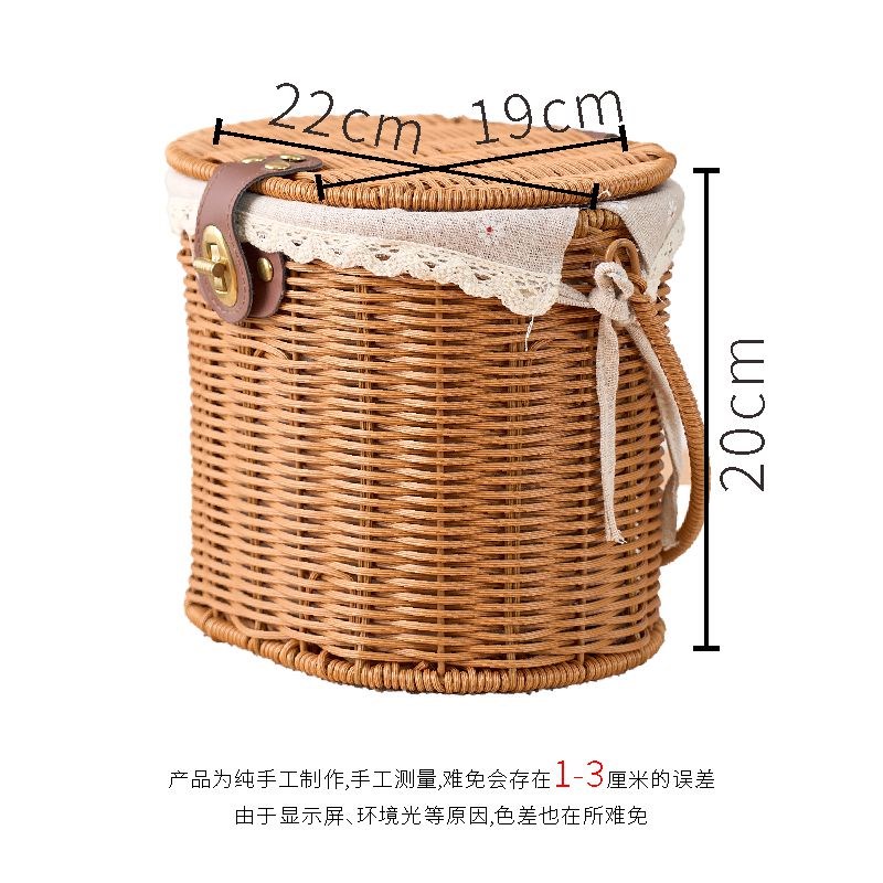 W191田园风复古小手提篮皮带带扣装饰户外野餐郊X游物品收纳篮