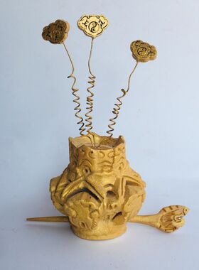 道家用品法器 道冠道巾马尾帽六角帽 正K一道士帽 木质莲花冠樟木