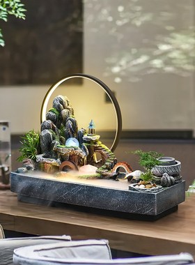 假山流水生d财摆件循环水景办公室客厅玄关风水轮桌面摆件开业乔