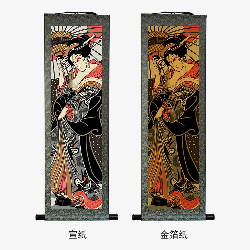 人物装饰画卷轴挂画日式老传w统纹身店背景墙壁画客厅墙画包邮挂图片