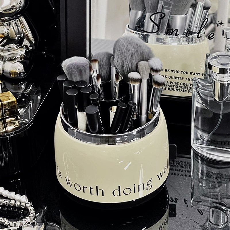 桌面旋转化妆刷j收纳筒收纳盒宿舍口红眉笔刷子防尘轻奢分格式笔