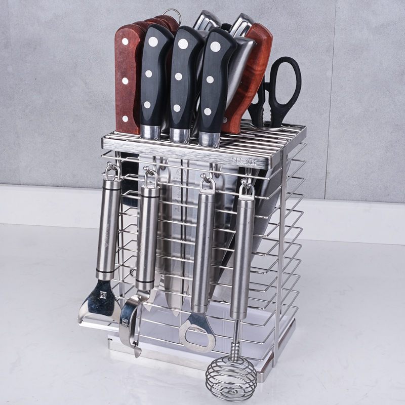 厨房加大号d刀架304不锈钢厨房置物壁挂放刀架子多功能插刀座沥水