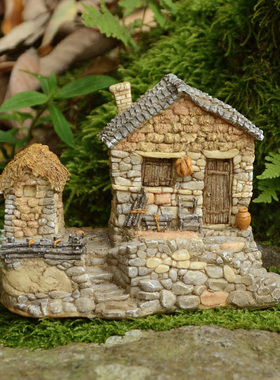 创意老房子盆景树脂摆件模型假山微景观办公室家居V装饰礼物送父