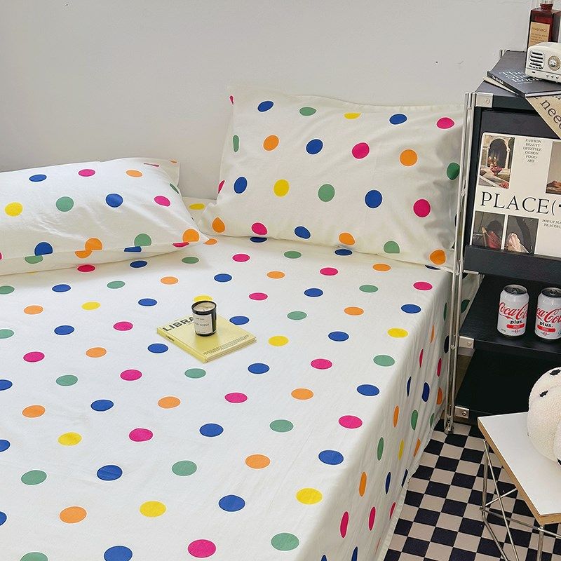 ins多巴胺彩色波点 q纯棉斜纹床单学生宿舍全棉睡单床笠高低床定,床上用品,床单,淘宝优惠券,粉丝福利购,淘宝优惠卷