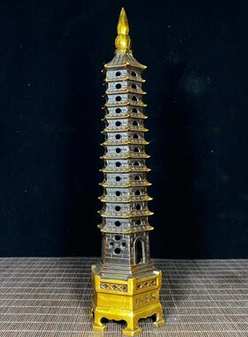 古玩旧藏纯铜鎏金文昌o塔摆件13层十三层书桌文昌位宝塔办公室书