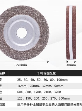千叶轮300X50X40X30X80抛光轮卡盘千页轮砂布轮金属X打磨轮砂纸轮